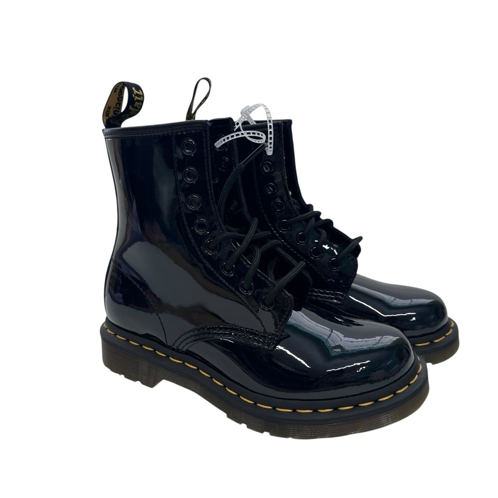 DR. MARTENS 1460 W Black Patent Leather Lace Up Boots Womens Size US 5/36 EU NEW